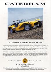 1992年 CATERHAM Super Seven K-SERIES、英語版カタログ